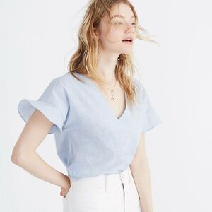Madewell Sundrift Blue Lightweight Ruffle Sleeve Top